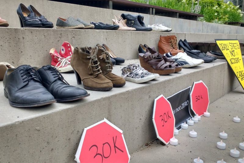 Shoes on display at a Vigil held by Friends and Families for Safe Streets