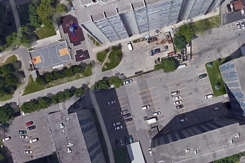 Aerial view of parking in St. Jamestown
