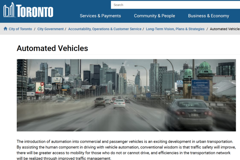 City of Toronto website on Automated Vehicles