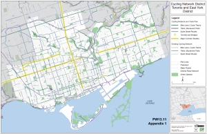A map of Toronto's proposed 10 Year Cycling Network Plan